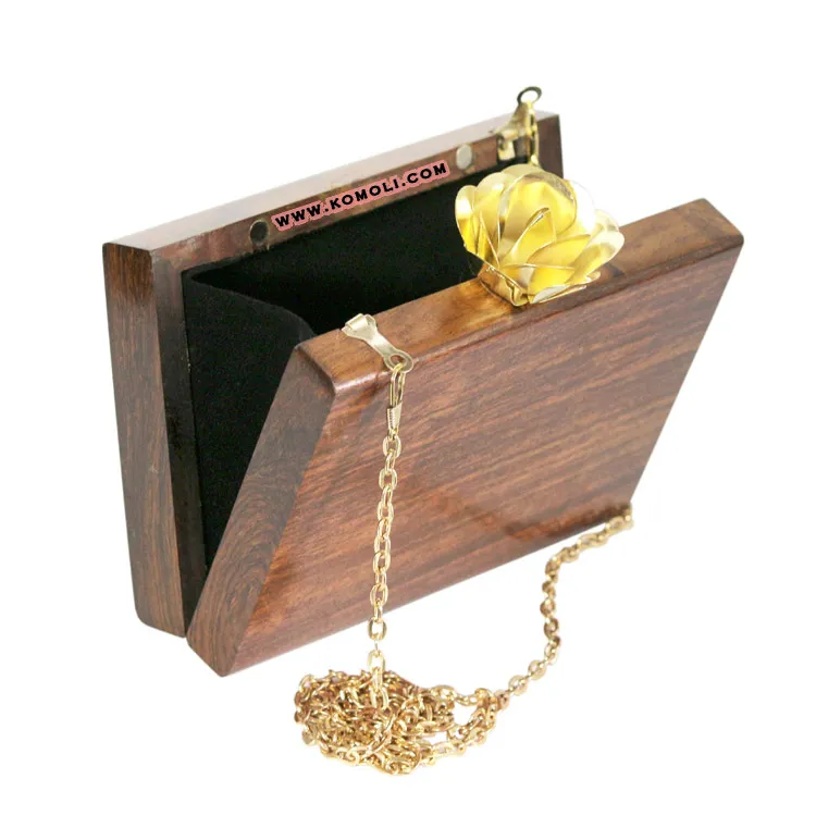 Elegant Wooden Box Clutch Handbag Made of Wood Hand Bag