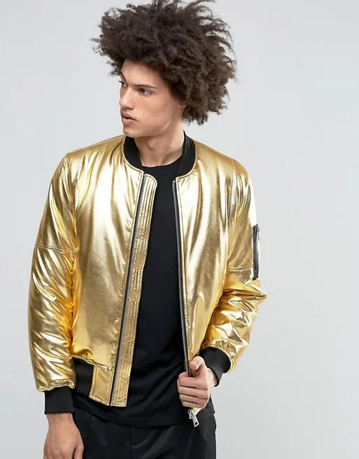 Atticus auxiliar conferencia Source Custom Golden Color Bomber Jackets Hot selling custom design bomber  jackets contrast trim golden bomber jackets on m.alibaba.com