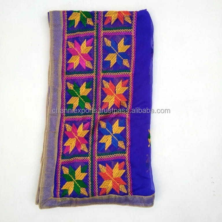 Colorful Embroidery Design of Women Beachwear Sarongs Phulkari Dupattas Scarfs Colorful Hand Embroidered Phulkari Dupatta