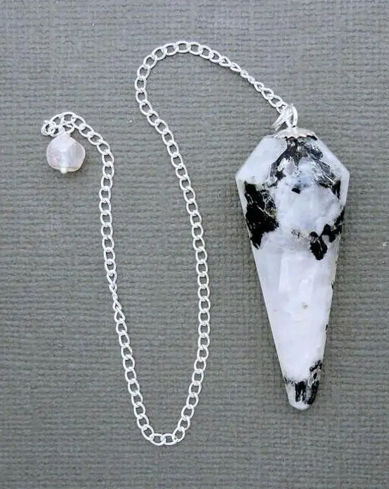 7 inch chain size-1.5 Inch Approx White Moonstone Conical Pendulum crystal Ball 