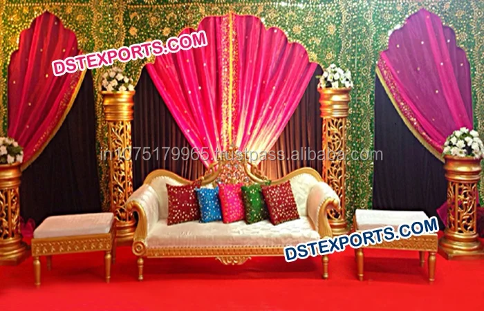 New Design Wedding Backdrop Curtain Embroidered Wedding Temple Style Backdrop Indian Wedding Mandap Backdrop Curtains