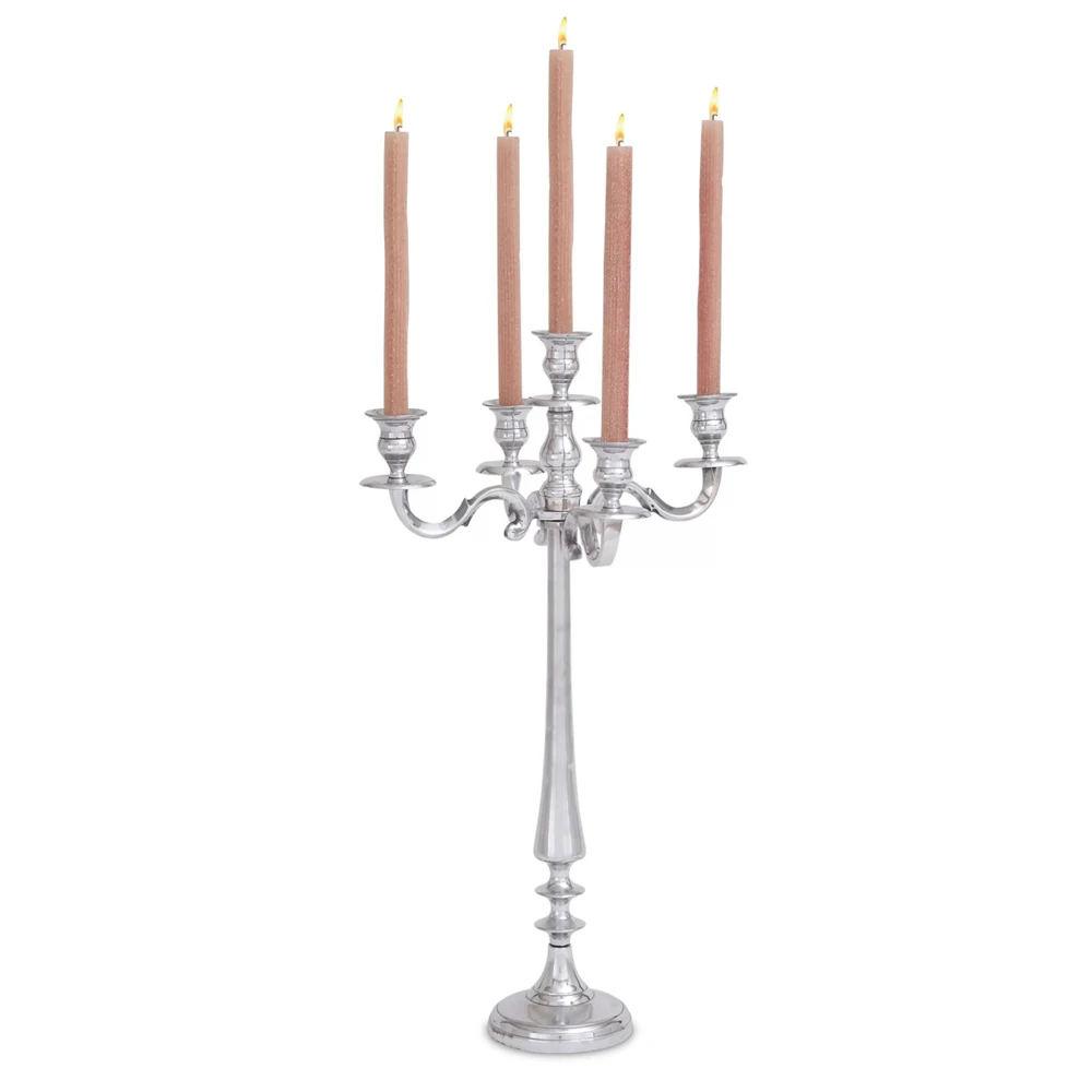 Cheap Tall Floor Standing Metal Candle Holder Wedding Table Candelabra Centerpiece Silver 5 Arms 5780