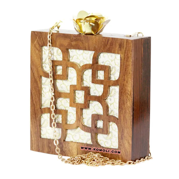 Elegant Wooden Box Clutch Handbag Made of Wood Hand Bag