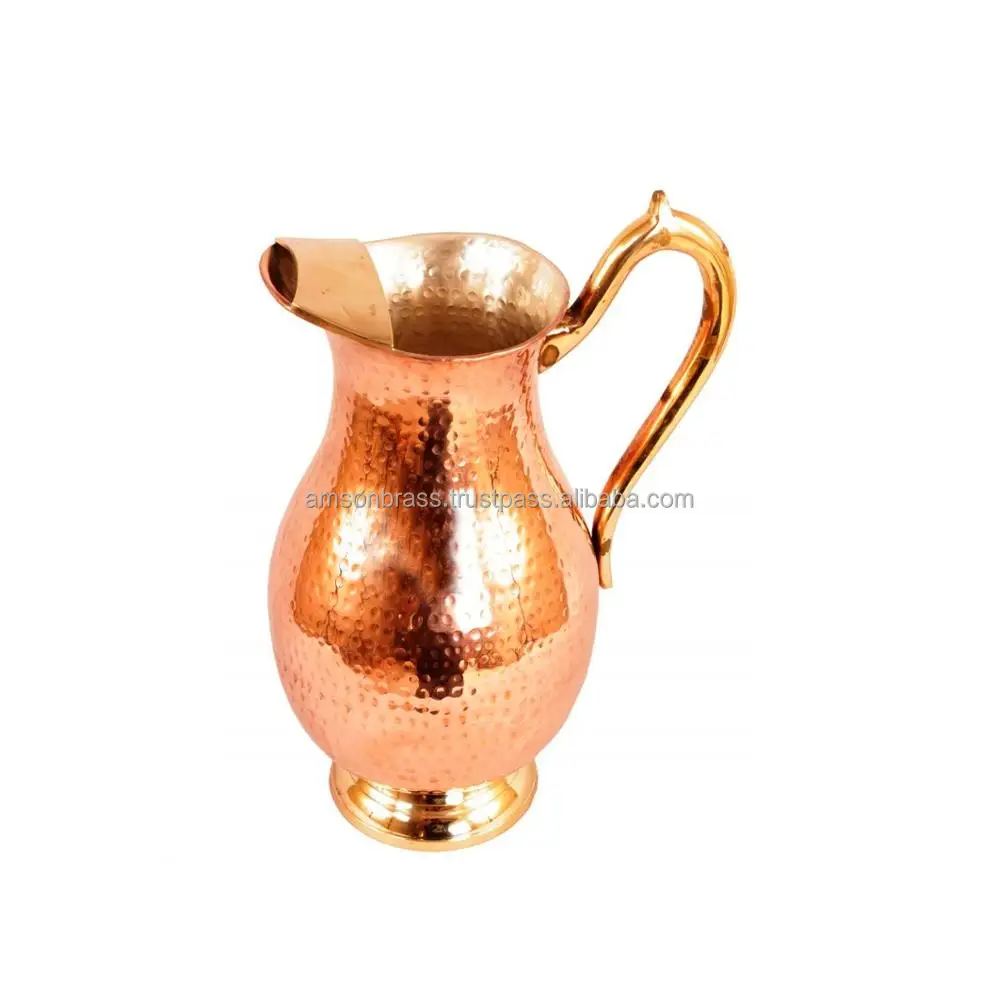 Brocca in puro rame con coperchio, grande caraffa martellata in rame massiccio, capacità 60 oz/1800 ml, per casa, hotel e ristoranti