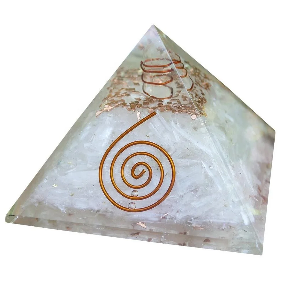 selenite orgone pyramid for emf protection- buy online from moin