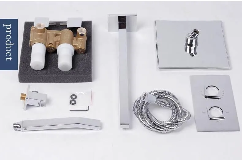 Modern Brass Square Dual Function Concealed Thermostatic Shower System details