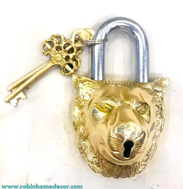 handicraft brass padlock-lock with keys-working functional-brass