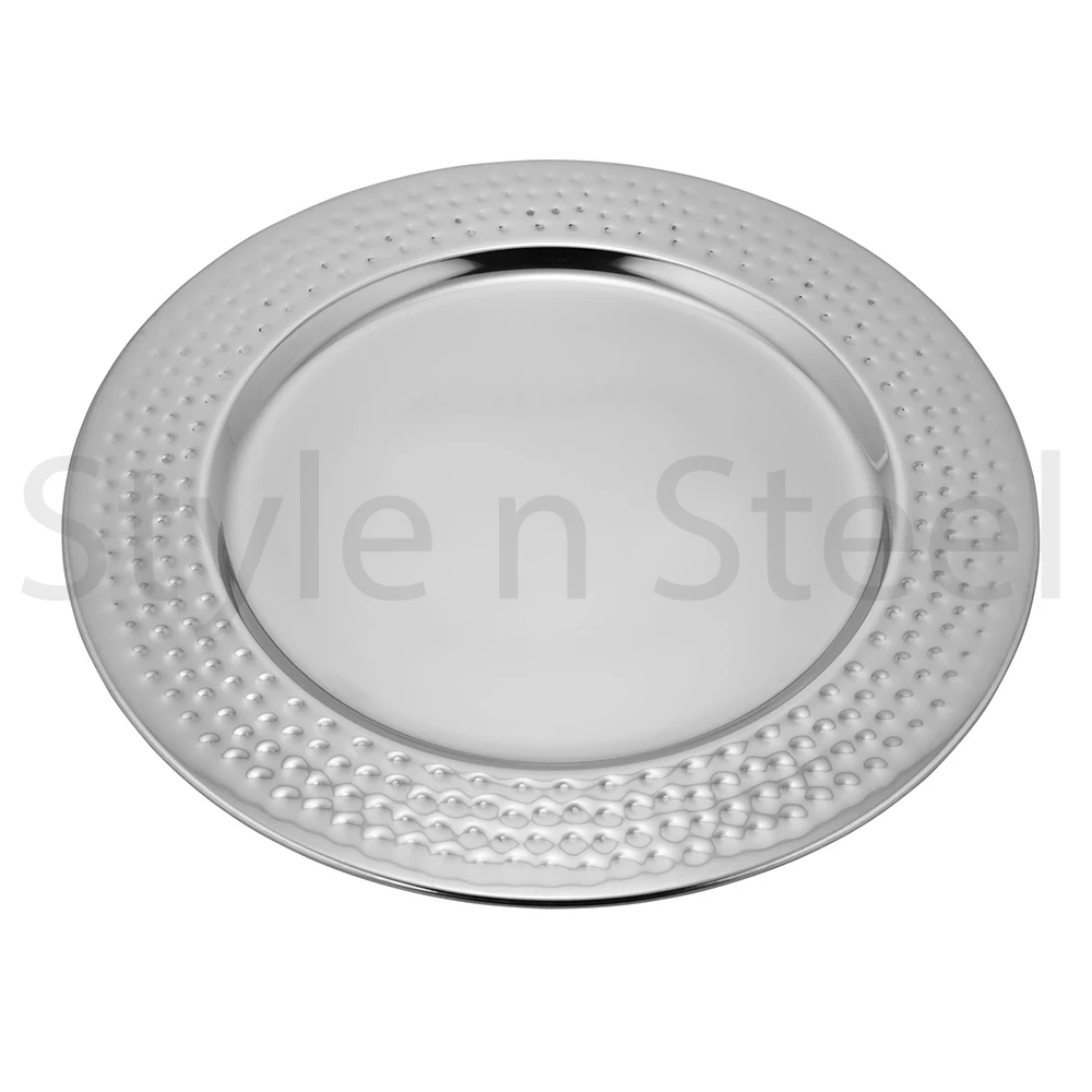 Eco Friendly Feature Metal Charger Plate Kitchenware Stainless Steel Charger Plate Hammered 8959