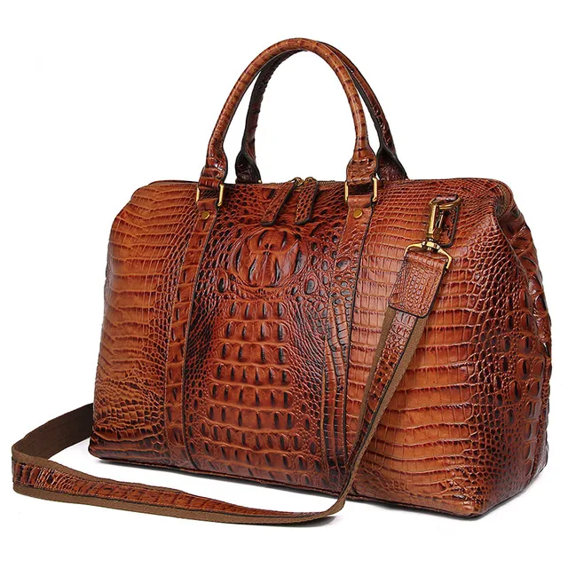 J.M.D Genuine Leather Bags Women Handbags Ladies Crocodile Grain Pattern Duffle Bags Unisex Leather Travel Bag for Men 6003B - Image 2