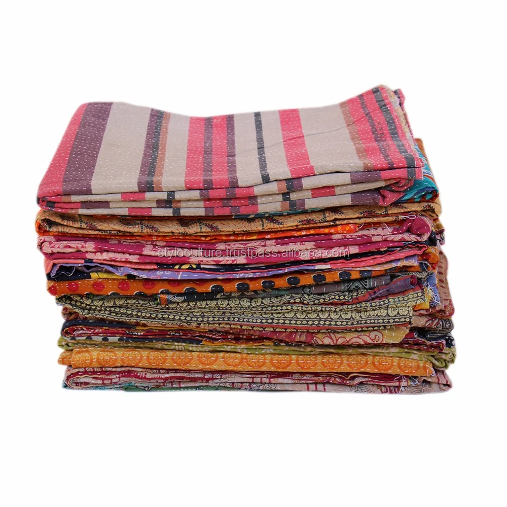 Vintage Wholesale Lot Twin Kantha Quilt Handmade Patchwork Bedspread Gudri Throw 