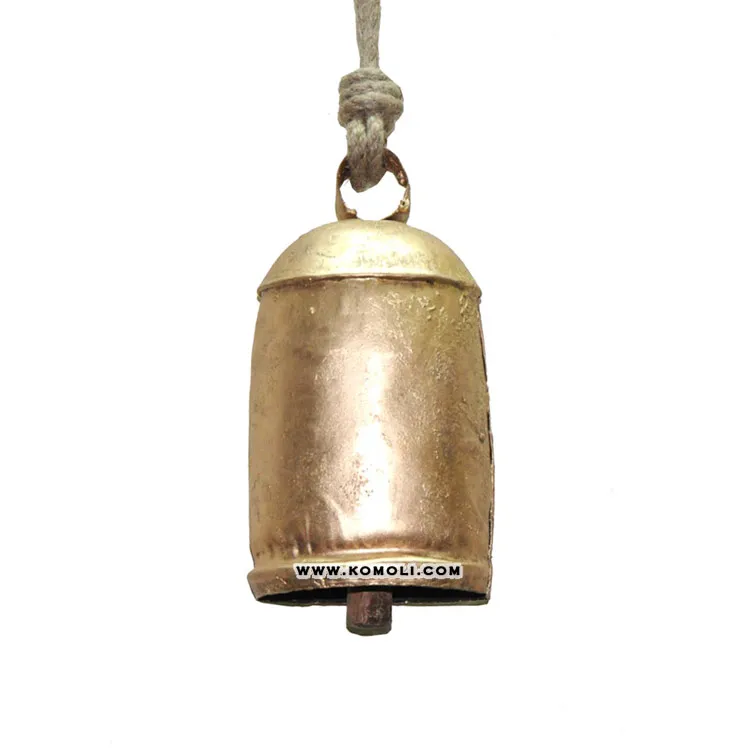 Piccolo rettangolare rustico dorato personalizzato metallo mucca campana campanelli indiani campane di mucca ornamenti da giardino