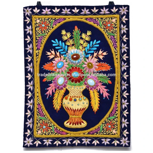 Royal Ancient Zardosi Jewel Art Wall Hanging Hand Embroidered