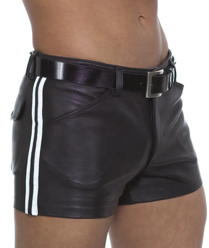 mens leather short shorts