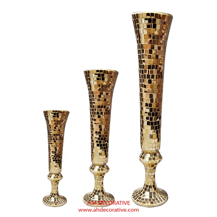New Luxury Mosaic Vase High Quality Decoration Mirror Finishing Trumpet Flower Vase Wedding Decorative Large Vase and Pots