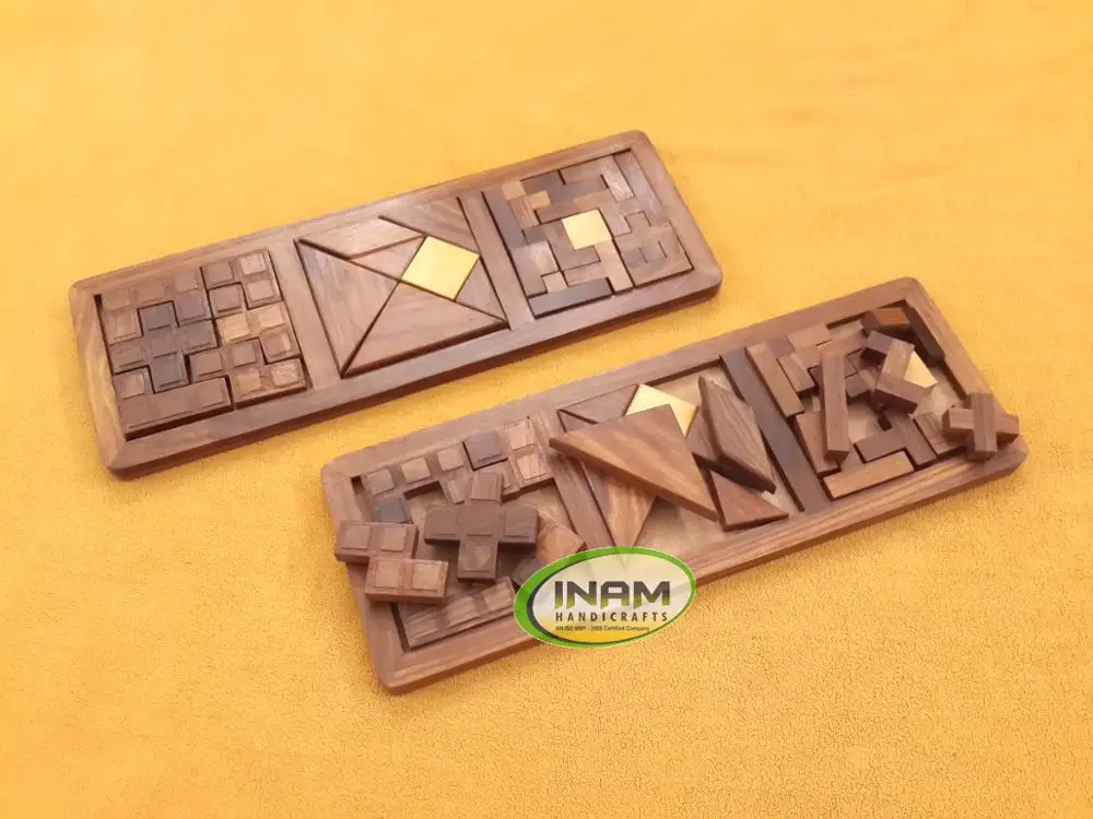 3-in-One Wooden Puzzle Games Set - 3D Puzzles for Teens and Adults - Includes Wood Interlocking Blocks, Diagonal Burr, and Snake
