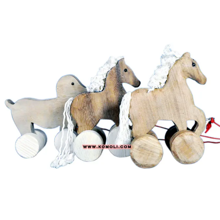 Contrast Color Wooden Horse Pull Toy Custom Design Toys