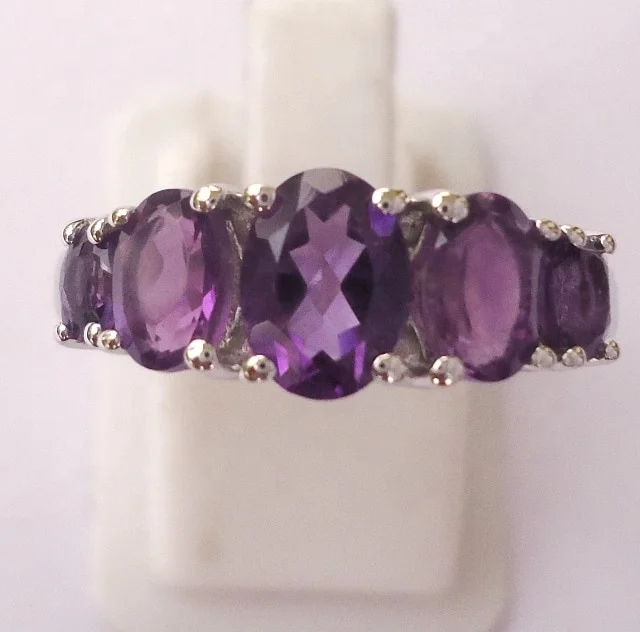 GENUINE BRAZILIAN AMETHYST .925 STERLING SILVER ANTIQUE STYLE RING SIZE 10 #351 