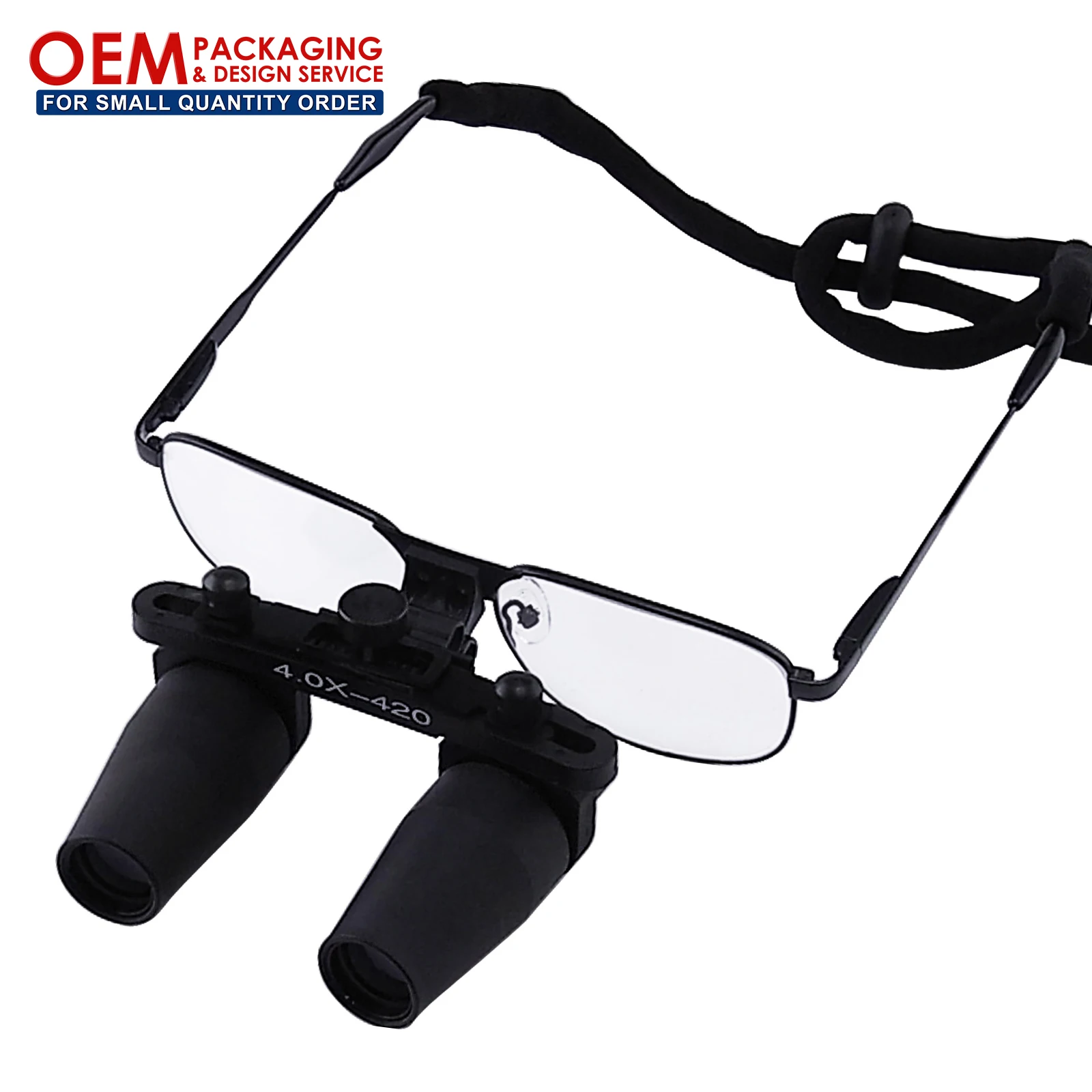 4.0X Magnification Dental Loupes, Prismatic Keplerian Style Nickel Alloy  Frame, 40mm Depth of Field+ 65mm Field of View+ 420mm Working Distance  Loupe