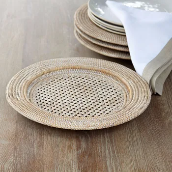 Round/ Rectangular White Rattan Placemats/ 100% Handwoven Rattan Charger Plate