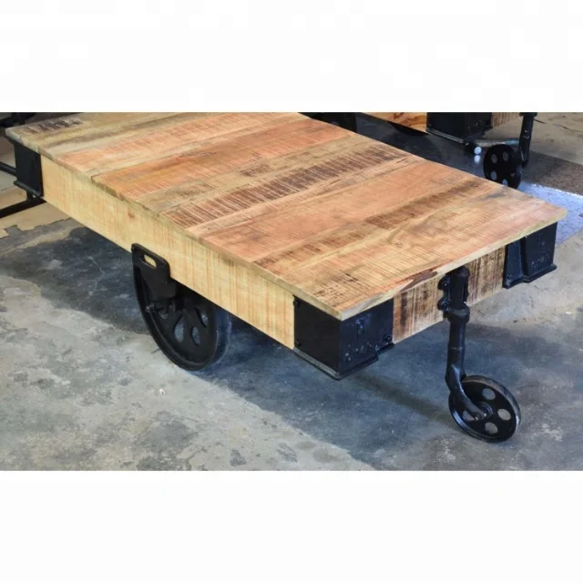Retro Industrial Style Wooden Cast Iron Cart Wheel Coffee Table Buy