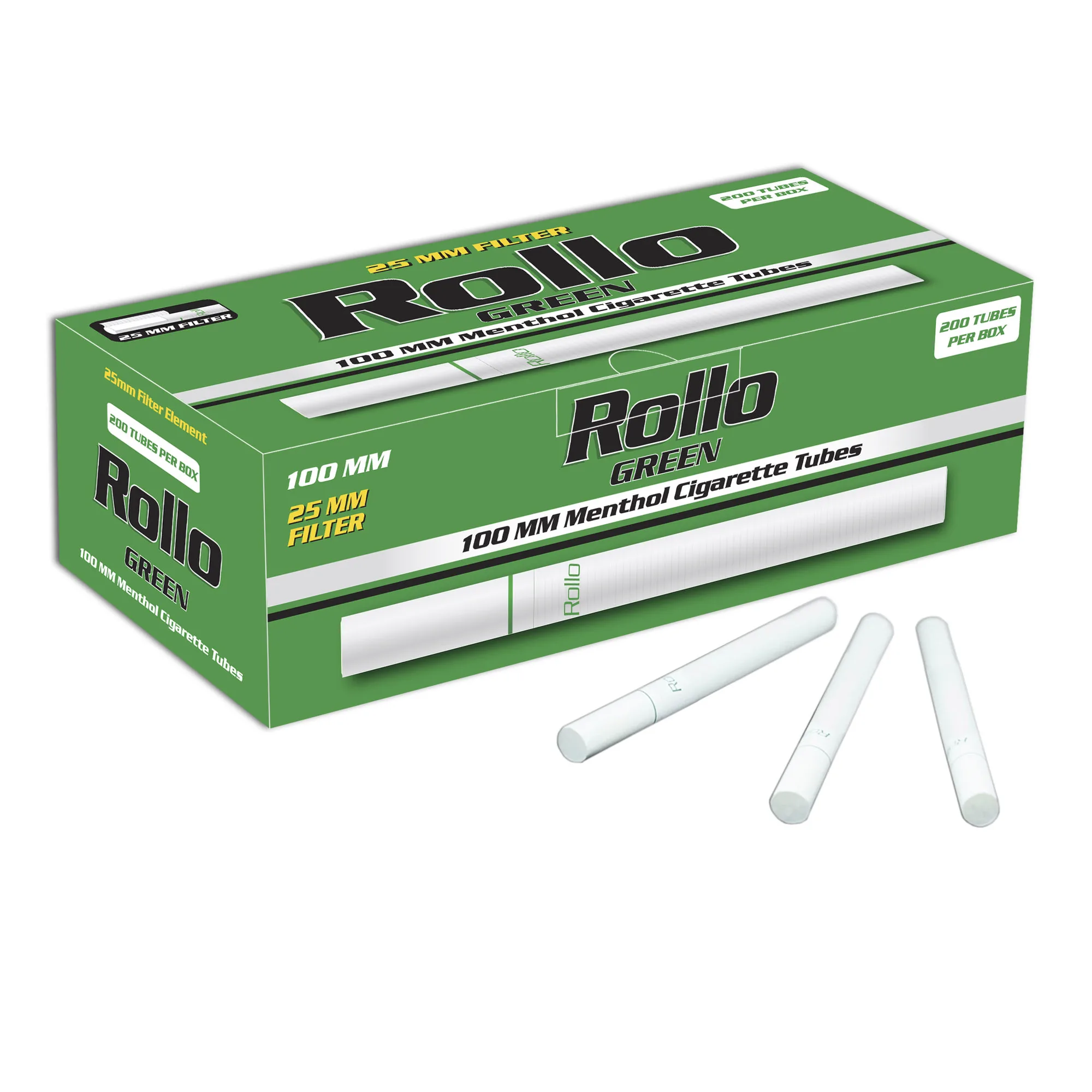 Premium And High Quality 100mm Cigarette Filter Tubes Rollo Green (menthol) 200 Tubes Per Box