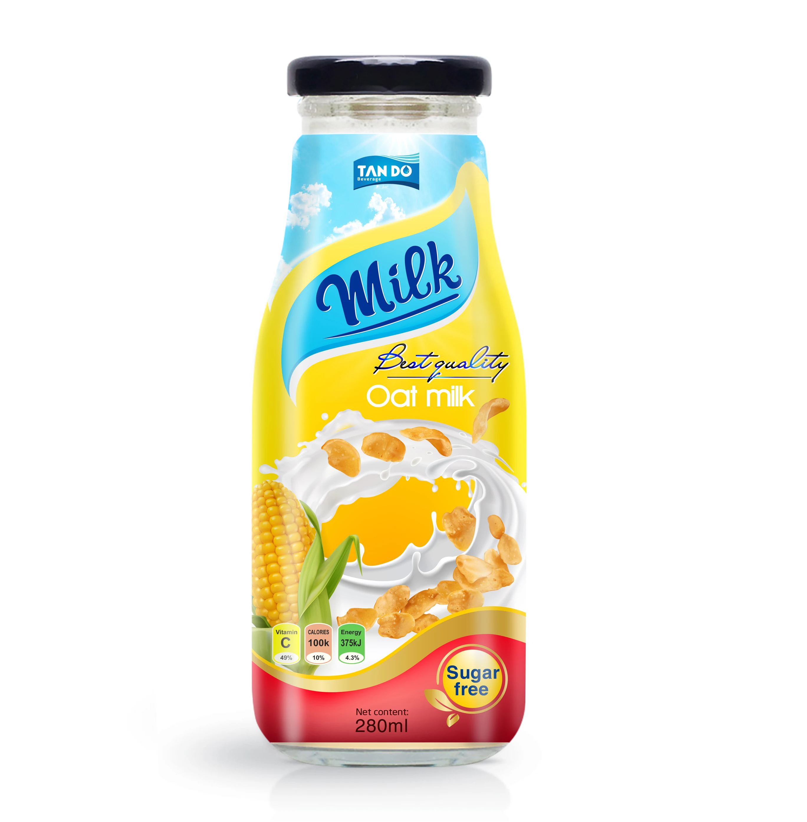 healthy oat milk drink in glass bottle 350ml