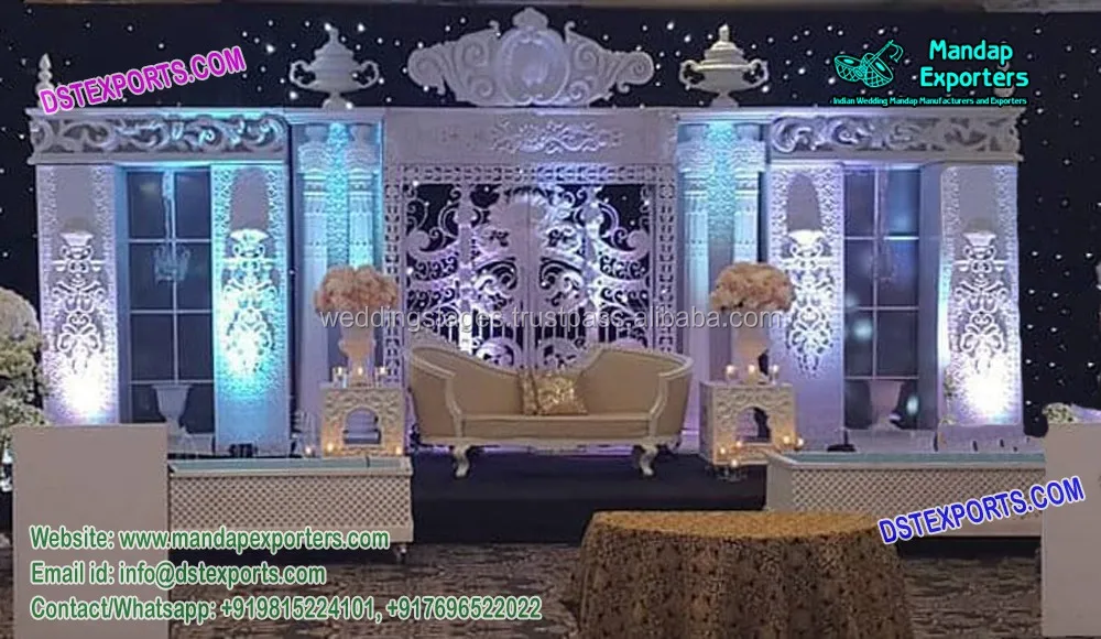 Asian Wedding Stage With Latest Back Frames, Royal English Wedding Stage Decorations, Asian Wedding Stages Manufacturer