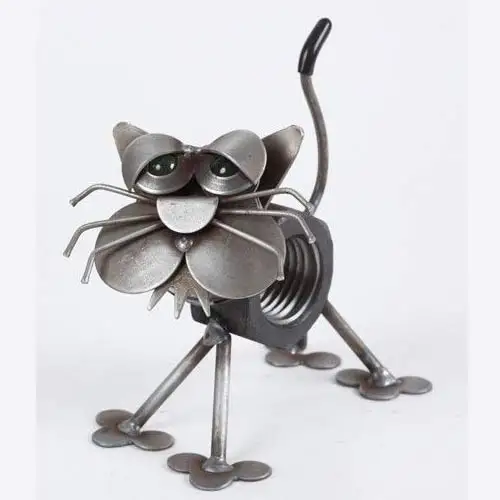 TOOARTS Metal Sculpture   Iron Art Cat   Spring made cat   Handicraft N9O2 
