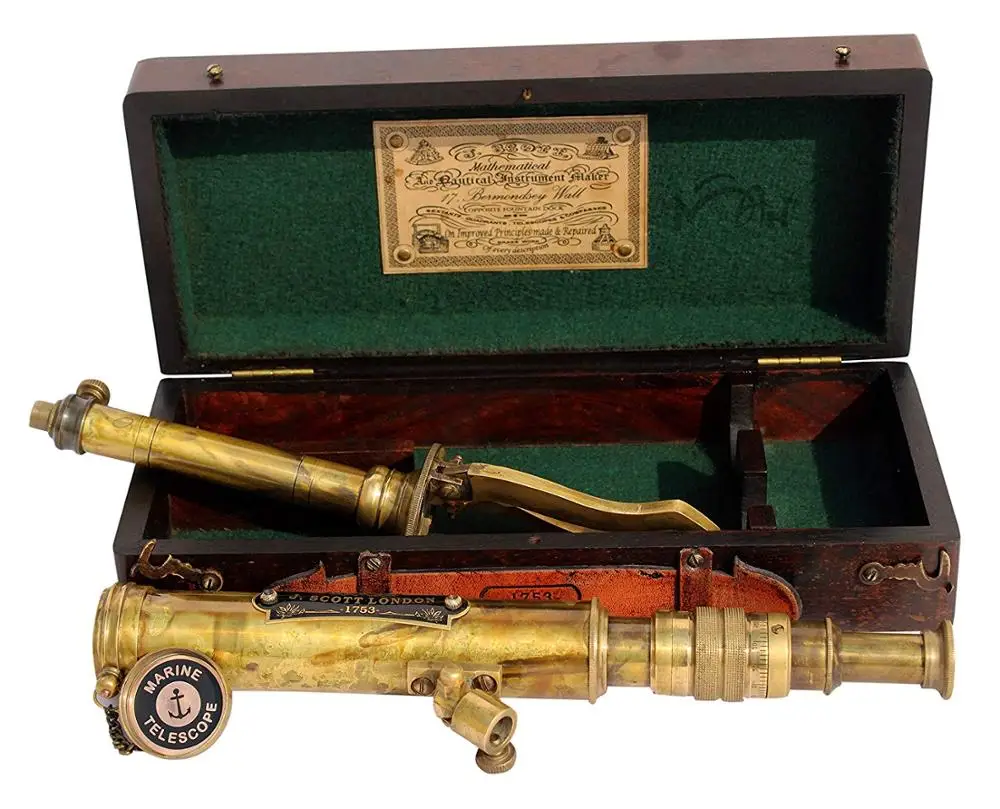 Stand Telescope Vintage Style Marine Spyglass Brass With Wooden 11 Inch