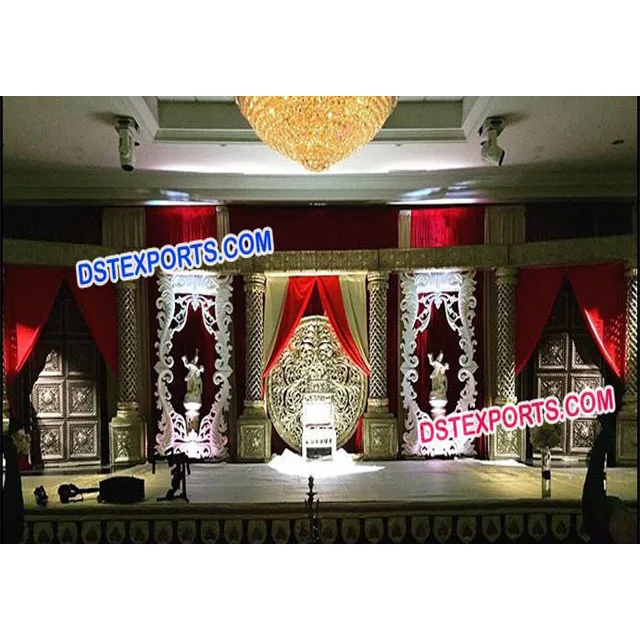 Asian Wedding Stage With Latest Back Frames, Royal English Wedding Stage Decorations, Asian Wedding Stages Manufacturer