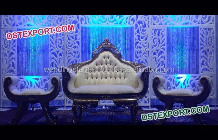 Asian Wedding Stage With Latest Back Frames, Royal English Wedding Stage Decorations, Asian Wedding Stages Manufacturer