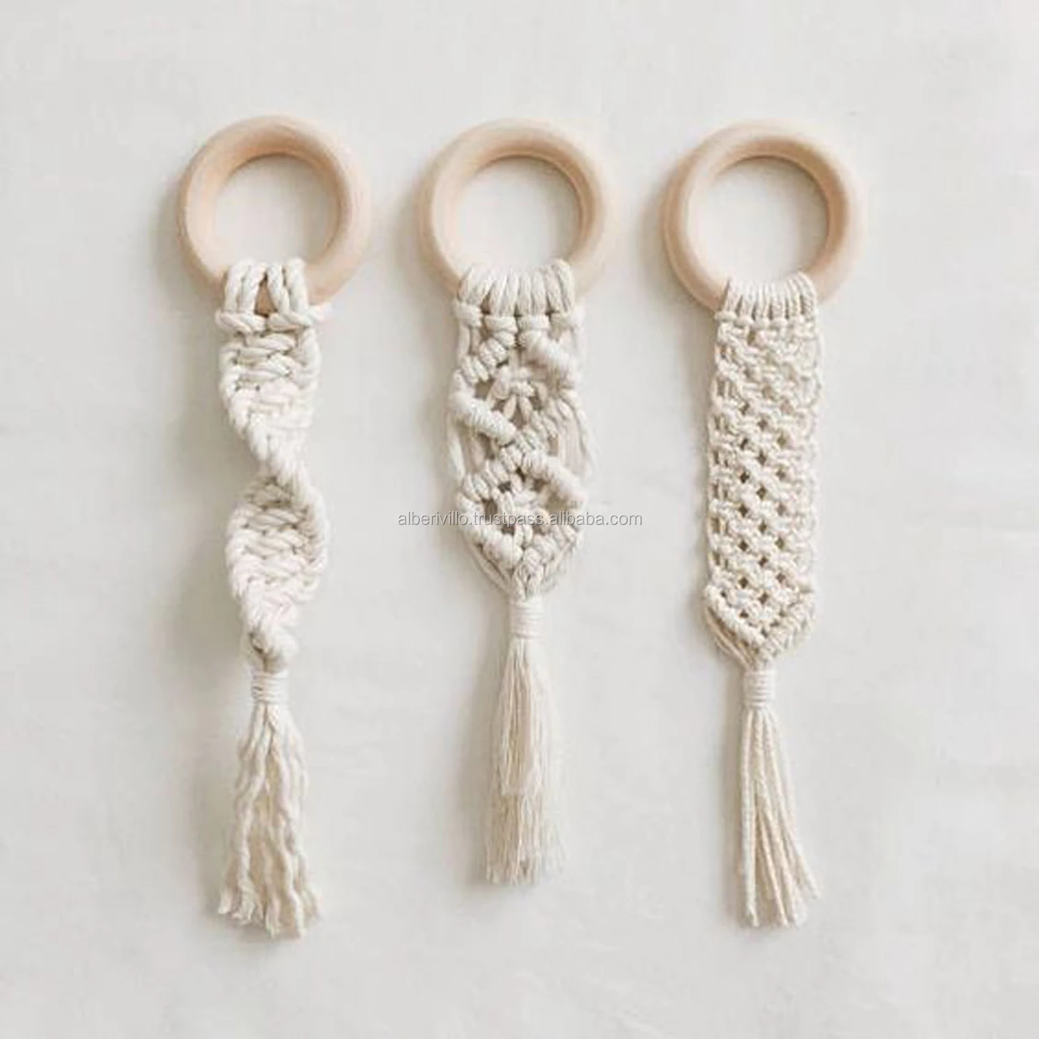 Porte-clés Porte-clé En Macramé, Blanc Naturel, Corde De Coton