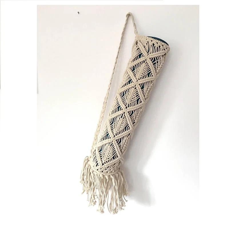 Macrame Design Shoulder Yoga Mat Bag Made By Natural Cotton Macrame
