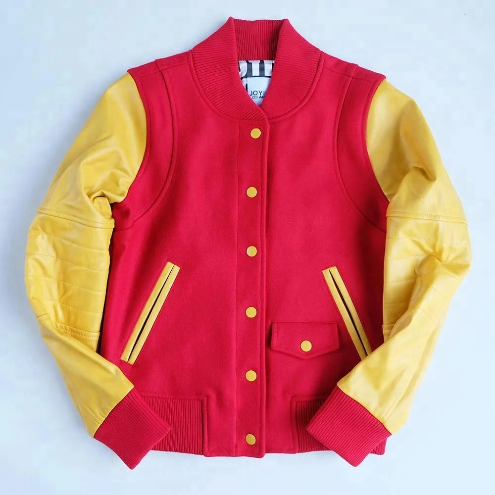 red and yellow varsity jacket