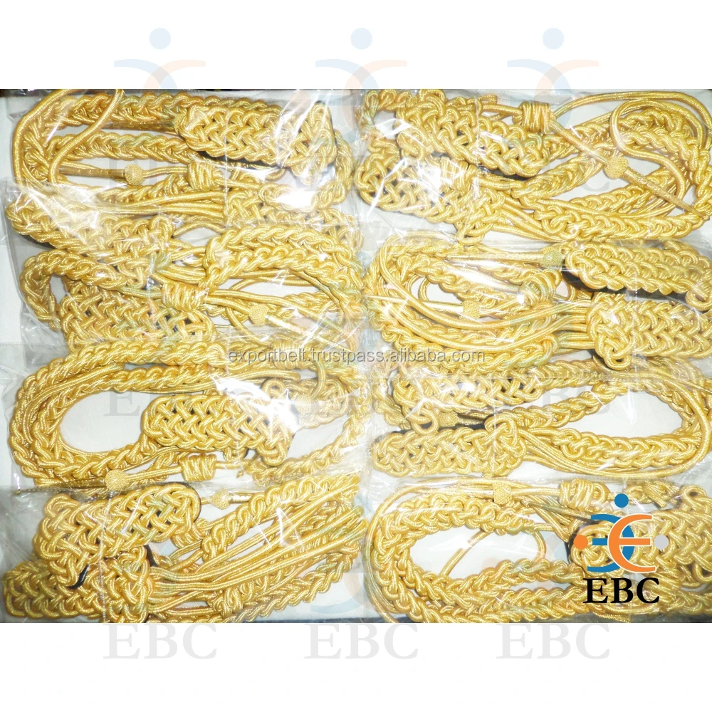 Forces Uniform Aiguillette with Metal Tips Dress Parade Gold Corded Aiguillettes for Staff Officers Ceremonial Band Uniforms