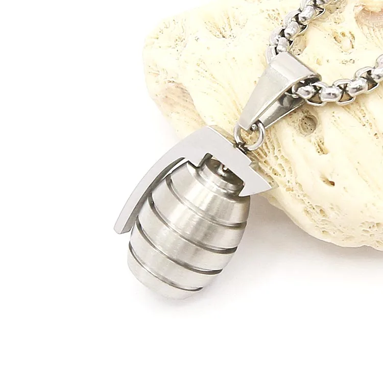 Collana Uomo Con Ciondolo Bomba A Mano In Acciaio Inox, Nero, Catena 55 Cm, Regalo In Sacchetto Di Velluto - 5