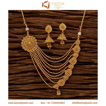 Gold plated indian antique necklace set jewellery manufacturers and exporters worldwide, gold plated wholesale jewellery - 15653