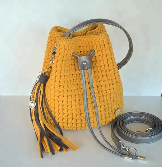 T Shirt Yarn Yellow Gray Bag From Vietnam - Buy Crochet Bag,Yarn Bag,Fashion  Bag Product On Alibaba.Com