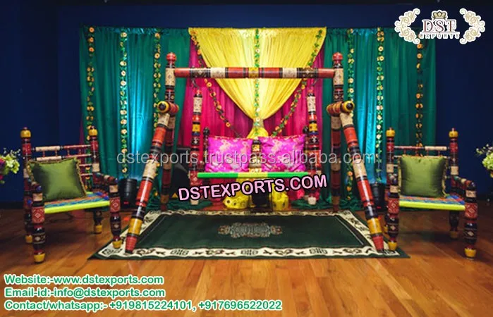 Golden Gujrati Wedding Stage Swing Indian Wedding Red Stage Swing  Latest Wooden Carved Colorful JhulaUSA