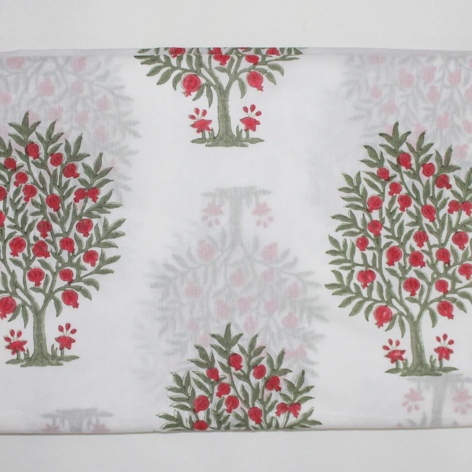 Pomegranate Tree Block Printed Fabric Natural Hand Dyed Un- Stitched Wholesale Pure Cotton Fabric