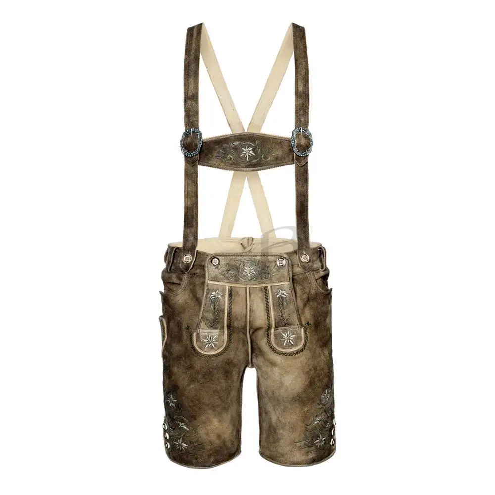 Mens Bavarian LEDERHOSEN Real Suede Leather \ with Matching Suspenders Shorts 
