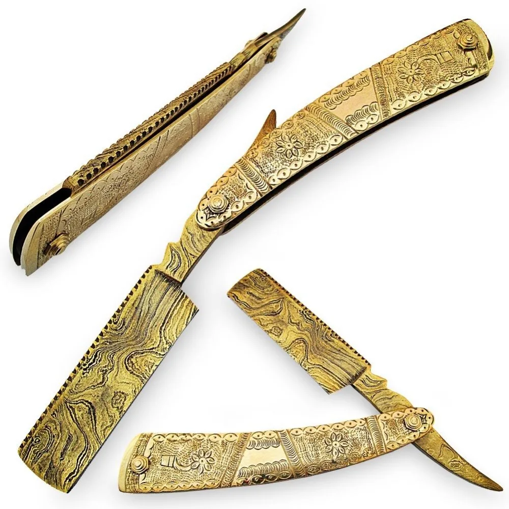 Razor gold. Engraved Razor. Sharp, stylishly placed Blade on a stylish Golden Handle..