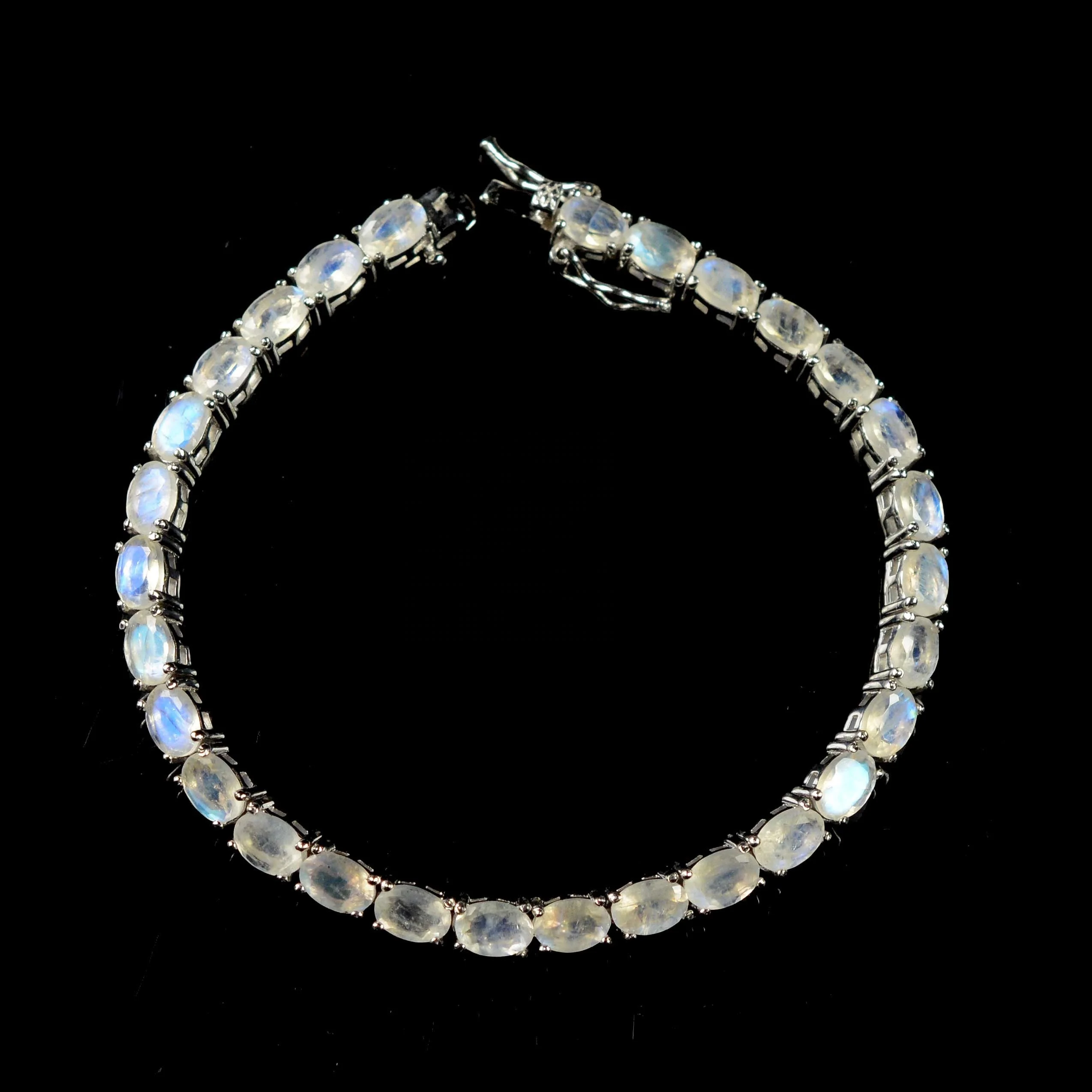Details about / 925 Sterling Silver Blue Fire Natural Rainbow Moonstone Gemstone Tennis Bracelet