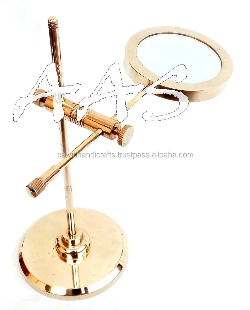11 Brass Magnifying Glass Lens On Stand Nautical Vintage Office Desk