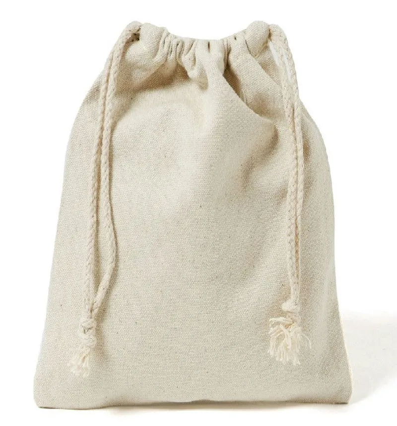 Xmas Sack Laundry Bag 100% Cotton Plain Drawstring Bags Stocking Storage 