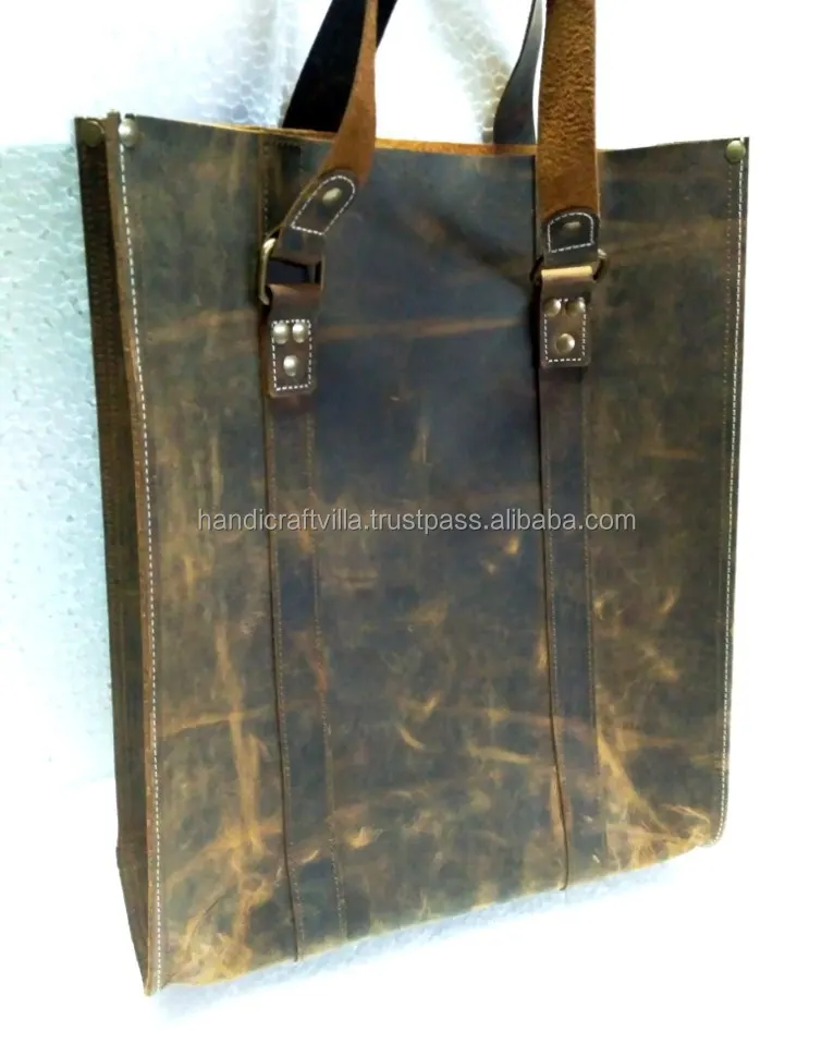 distressed leather tote