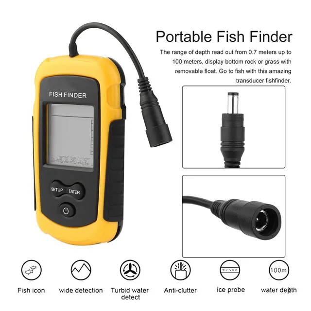 100M Portable Fish Finders 45 Degrees Sonar Depth Sounder IPX4