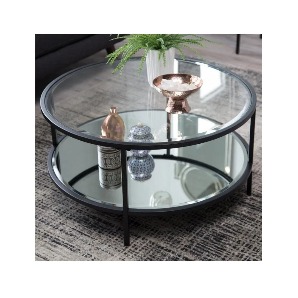 Black Metal And Glass Lamont Round Coffee Table Buy Black Metal And Glass Lamont Round Coffee Table