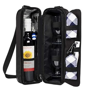 Travel Custom Print Leather Wine Bottle Tote Picnic Cooler Bag