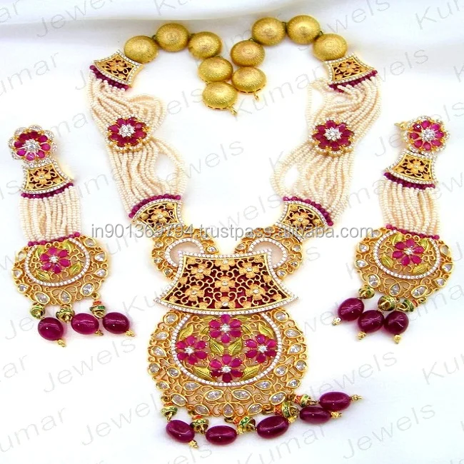 Long Diamond Style Pearl Beaded Ruby 